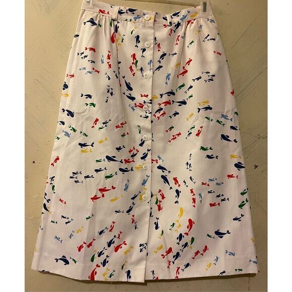 Madison Vintage UnionMade Button Front WHALES Skirt Sz 14 - Picture 2 of 11